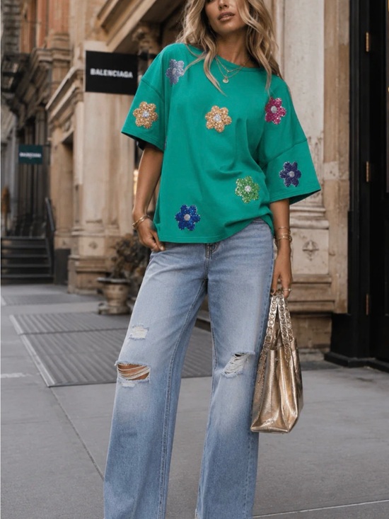 Tops - Floral Sequin Tee 🌼 💐